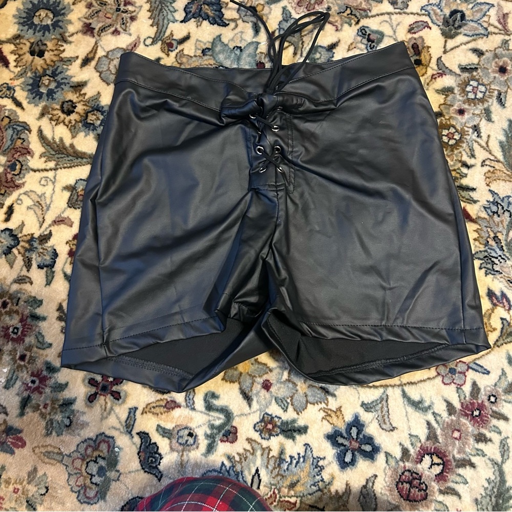Elegant Black Lace-Up High Waist Women's Shorts